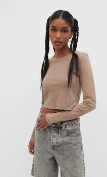 Топ Stradivarius бежевий в візерунки QNEQJ723 S