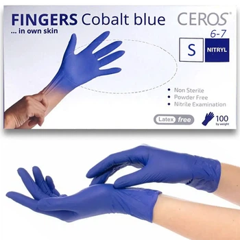Рукавички нітрилові Ceros Cobalt Blue 100 шт S