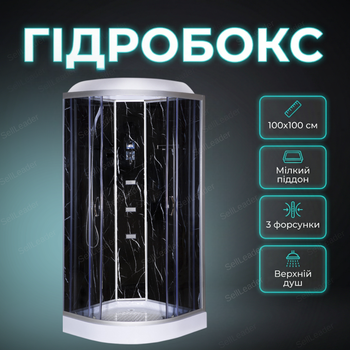Душевая кабина TKF 100x100x215см угловой гидробокс акриловый поддон 15см тонированное стекло гидромассаж для дома
