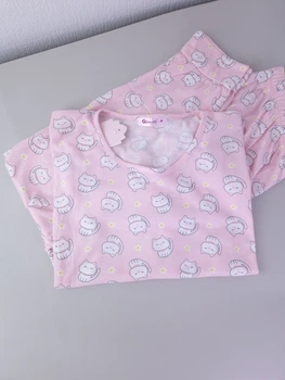 Бавовняна піжама Pijamoni XL Рожева з білими котиками