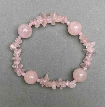 Браслет из розового кварца 12 мм с бисером, ida91107