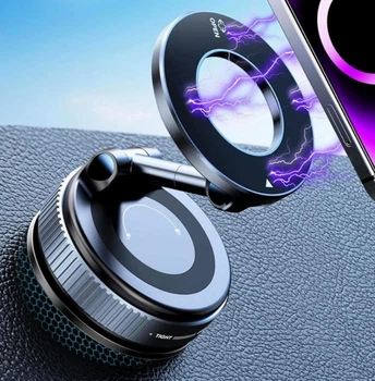 Магнітний автомобільний тримач для телефону 360°, на торпедо лобове скло, вакуумний тримач з магнітним кільцем, чорний
