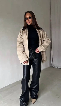 Женские кожаные брюки / Черный M-L / BASED 0443410