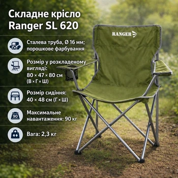 Кресло туристическое складное Ranger SL-620 для кемпинга, рыбалки и отдыха, компактное RA2228