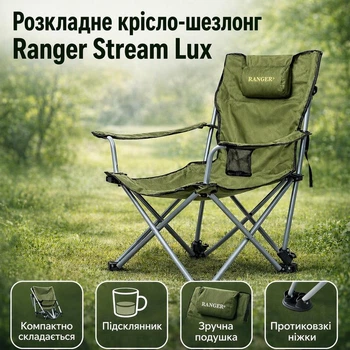 Крісло туристичне складане Ranger Stream Lux для кемпінгу, риболовлі та відпочинку, компактне RA2247