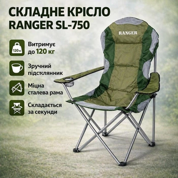 Кресло туристическое складное Ranger SL-750 для кемпинга, рыбалки и отдыха, компактное RA2202