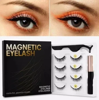 Магнітні накладні вії Magnetic Eyeliner and Eyelashes, набір 4 пари + магнітне підведення, розмір 1-4, чорні