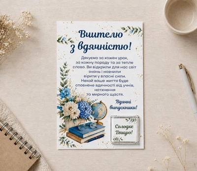Открытка с шоколадкой "Учителю с благодарностью"