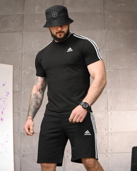 Літній комплект Adidas чорний чоловічий футболка та шорти XXL
