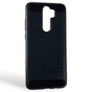 Чехол для телефона Xiaomi Redmi Note 8 Pro карбоновый противоударный с высокими бортами черный
