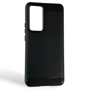Чехол для телефона Xiaomi 12T карбоновый противоударный с высокими бортами черный