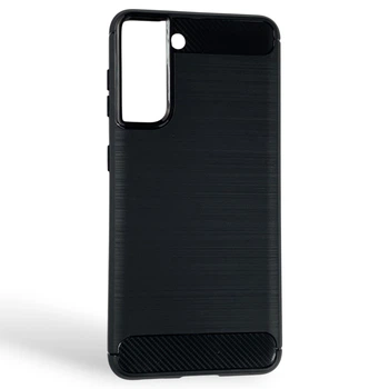 Чехол для телефона Samsung Galaxy S21 5G (SM-G991U) карбоновый противоударный с высокими бортами черный