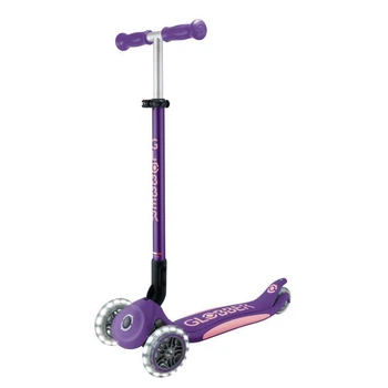 3-колесный самокат Globber Elite Lights с подсветкой колес фиолетово-розовый, 439-603-3