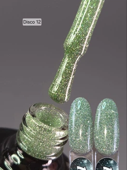 Светоотражающий гель лак Disco 12 SVNails зеленый гель лак с блестками 8 мл