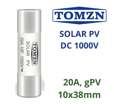 Запобіжник 20A для сонячних панелей DC 1000V TOMZN 10×38 мм (PV систем) gPV SOLAR PV