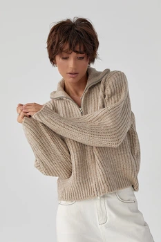 Кардиган на молнии из крупной вязки Lurex Бежевый One Size (3036)
