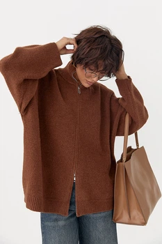 В'язаний кардиган оверсайз на блискавці Lurex Коричневий One Size (722501)