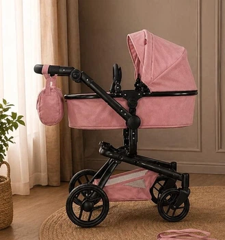 Кукольная коляска-трансформер для кукол 2в1 розовая Carrello Fortuna (9695 POWDER PINK)