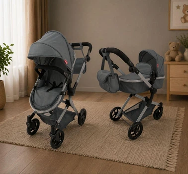 Лялькова коляска-трансформер для ляльок 2в1 із сумкою сіра Carrello Alfa (9707 GREY)