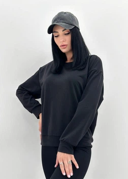 Базовый женский свитшот однотонная спортивная кофта с длинным рукавом 42-44, Черный