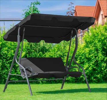 Садовые качели 176×114×168 см до 200 кг LEOBRO Relax Качели с регулируемым козырьком и мягкими подушками на 3 человека для дачи или отдыха на природе Черный