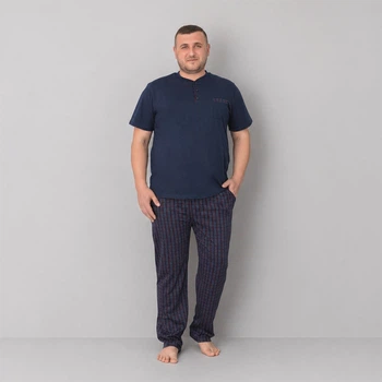 Пижама (футболка+штаны) мужская хлопковая Трикотаж 4XL синяя Клетка Cameron Premium PIJAMONI PJ6730-6