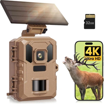 Лесная камера 4K 64MP WiFi, ночное видение, солнечная панель, IP66, SD 32GB
