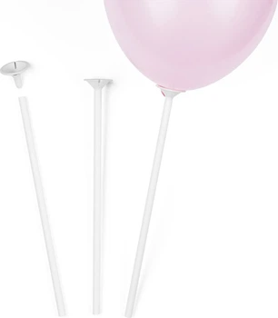 Patyczki do balonów PartyDeco z zatyczkami 30 cm Białe 100 szt (5900779199743)