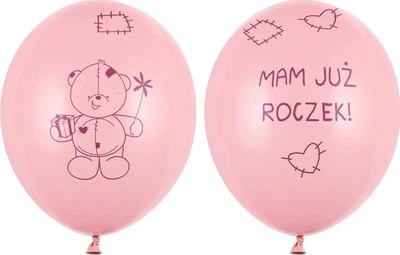 Balony PartyDeco Pastel Miś Mam już roczek 30 cm Różowe 50 szt (5901157494719)