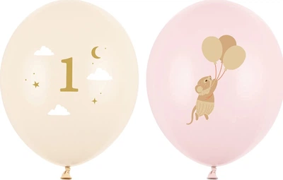 Повітряні кульки PartyDeco Мишки з цифрою 1 30 см Рожеві 50 шт (5904555044296)