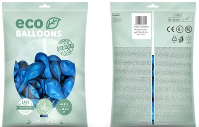 Balony PartyDeco Eco metalizowane 26 cm Niebieske 100 szt (5900779135154)