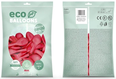 Повітряні кульки PartyDeco Eco пастельні 30 см Яскраво-червоні 100 шт (5900779134324)