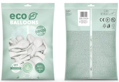 Повітряні кульки PartyDeco Eco пастельні 30 см Білі 100 шт (5900779134102)