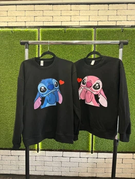 Парні світшоти без флісу, XS/S, M/L, чорний, принт "Stich\Angel" (2137)