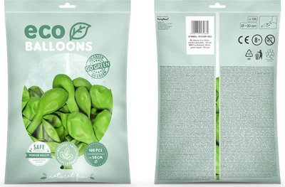 Повітряні кульки PartyDeco Eco пастельні 30 см Зелені яблуко 100 шт (5900779134669)