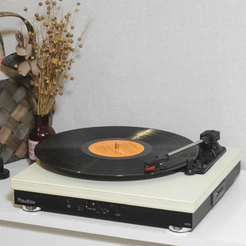 Вініловий програвач Audizio Creamy з Bluetooth IN OUT, відтворює всі платівки, колонки вбудовані в дно (без кришки)