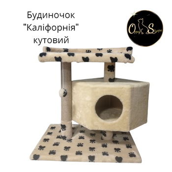 Дом когтеточка для котиков Oppa Styopa "Калифорния" угловой джут бежевый/бежевый с черными лапками