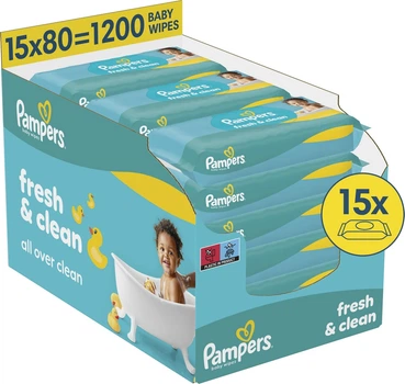 Набір вологих серветок Pampers Fresh Clean 15 x 80 шт (8001841078496)
