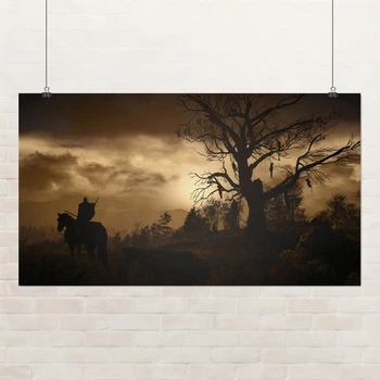 Постер Відьмак Геральт, Witcher, кінь Плітка, захід сонця та мерці, жахи, A3 24×42 см (id4020)