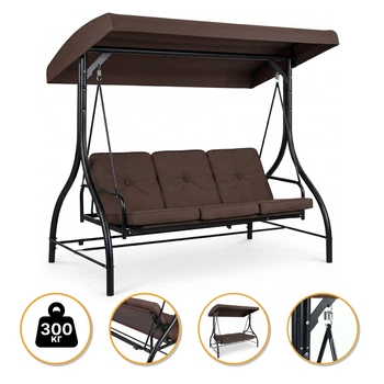 Гойдалка для саду з товстим матрацом LEOBRO Luxury Pro Brown до 300 кг (LB-1045)