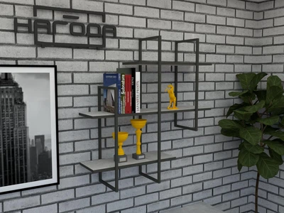 Універсальна книжкова поліця ЛОФТ на стіну із ЛДСП код ПКЛ-5, колір Бетон індастріал