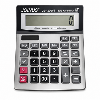 Калькулятор настольный Joinus JS-1200VT 12-разрядный 2 источника питания солнечная панель + батарейка для офиса и бухгалтера