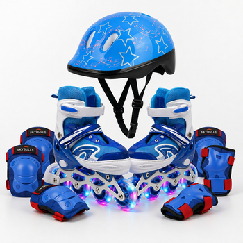 Детские раздвижные ролики с шлемом и защитой 3в1 SP-Sport Skates 0012-3 размер 31-34 Blue-Light Blue