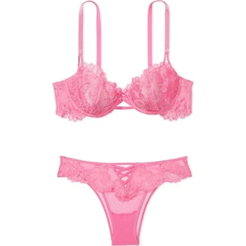 Комплект Victoria’s Secret Dream Angels Boho Floral Embroidery Balconette+ Brazilian(Бюстгальтер +трусики)Рожевий 75D+M