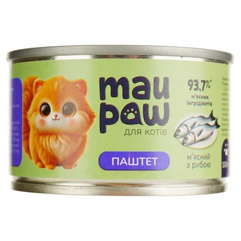 Паштет MAU PAW мясной с рыбой для взрослых котов 100 г