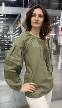 Жіноча вишиванка кольору хакі з мережкою S (44)