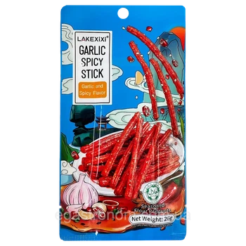 Снек латяо Lakexixi Temper Garlic Latiao Лейкексісі стіки соєвий снек часниково-гострий 26 г