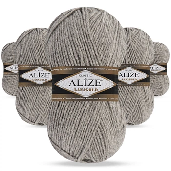 Упаковка Alize Lana Gold, Сірий меланж №21, 5шт - 100 г / 240 м, напіввовняна пряжа середньої товщини для в'язання