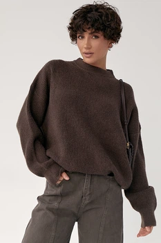 Вязаная теплая однотонная кофта Lurex Коричневый One Size (398)