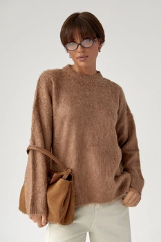 В'язаний светр із пухнастої пряжі Lurex Коричневий One Size (83250)